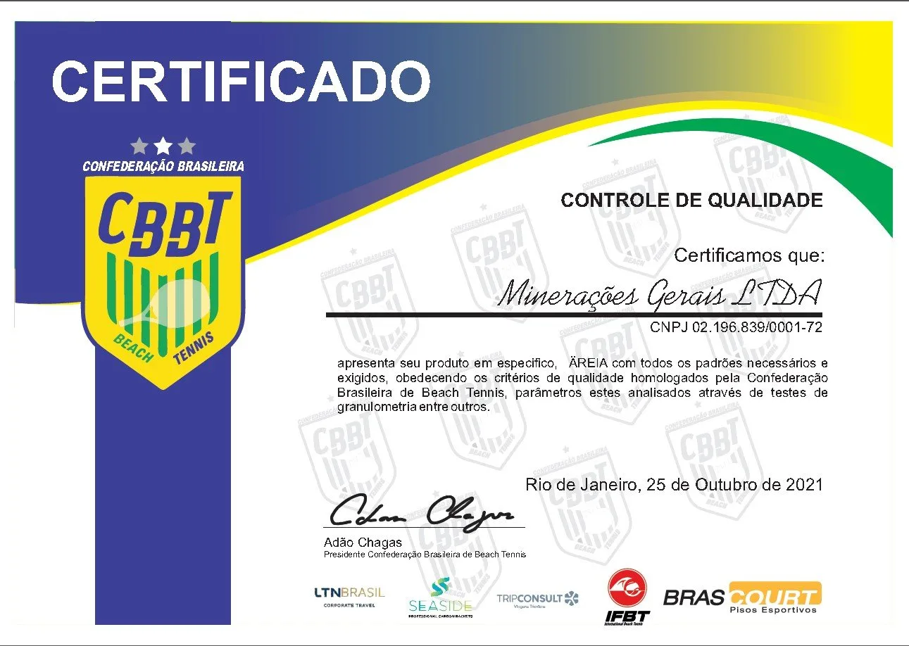 Certificado de Qualidade - Minerações Gerais